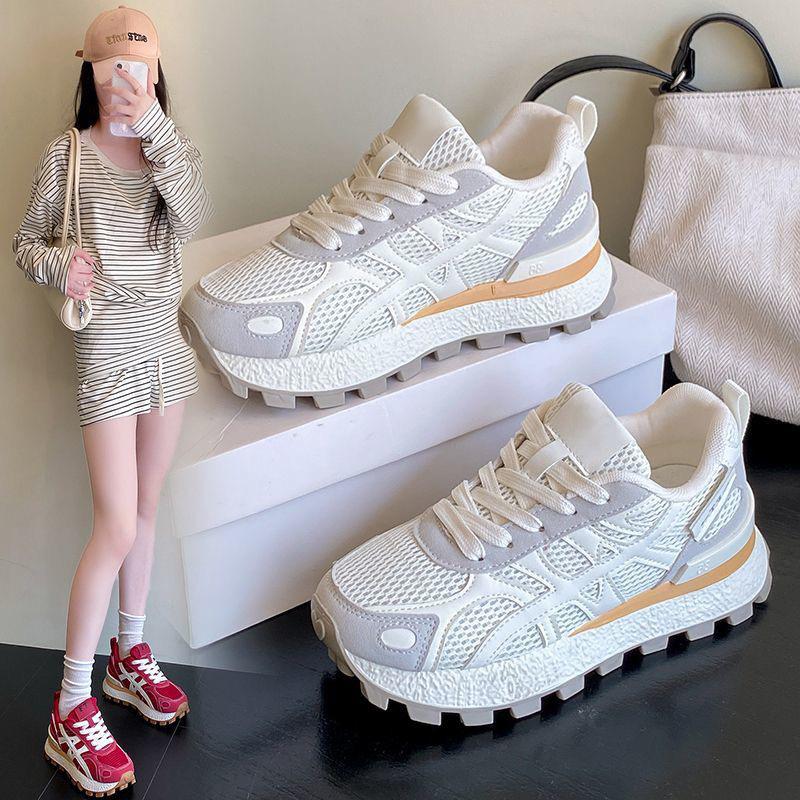 Spring Women's Shoes New Breathable Mesh Shoes Children's Versatile Thick-soled Heightening Sports Shoes Casual Dad Shoes