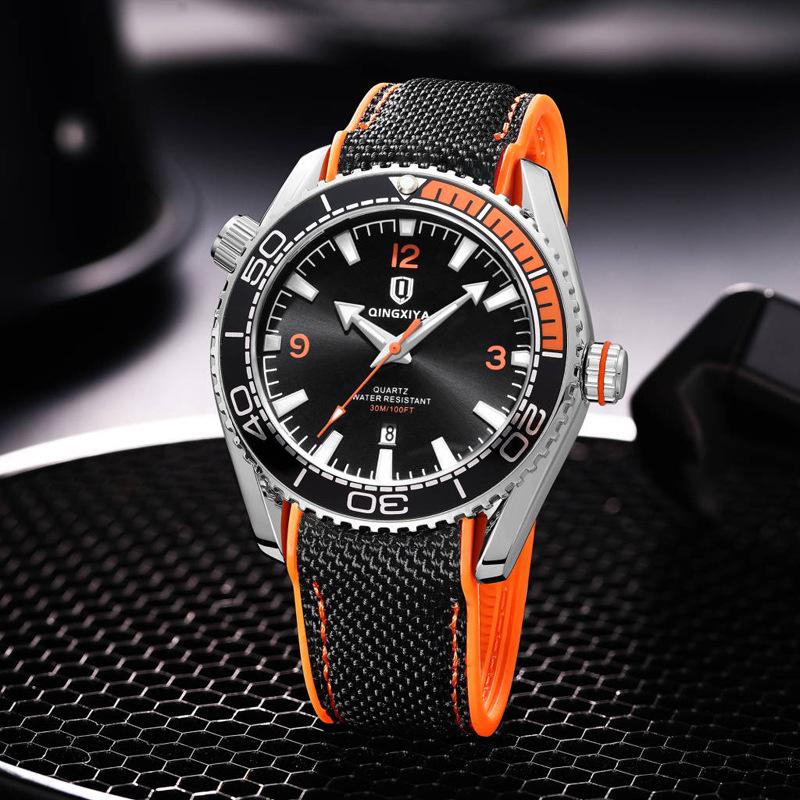 QINGXIYA Sports Men's Quartz Watch, Waterproof Silicone Strap with Calendar