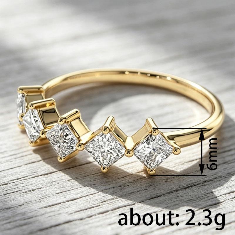 Simple wind princess square diamond thin ring, five square main stones continuous design, daily stacking of tail rings