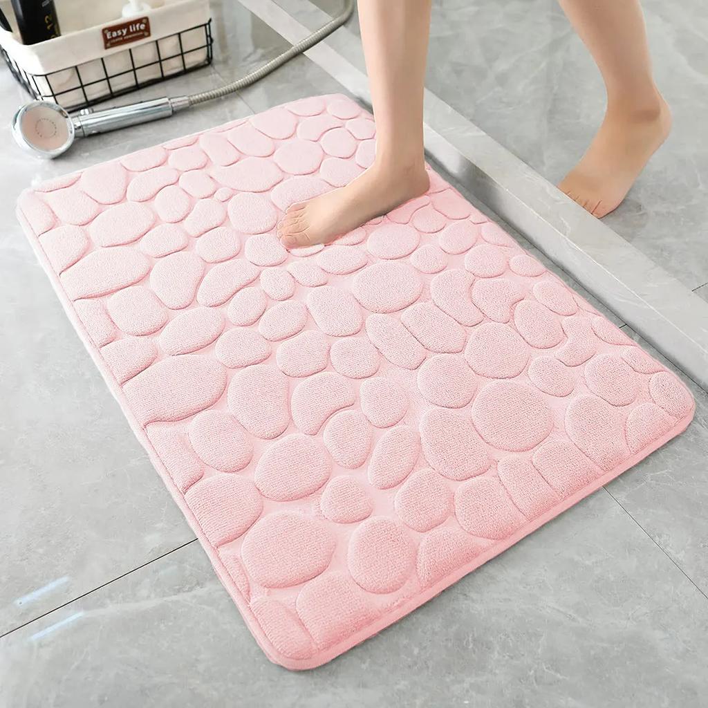 1pc Memory Foam Embossed Velvet Carpet Bathroom Living Room Non-Slip Mat Cobblestone Floor Mat Home Furnishings