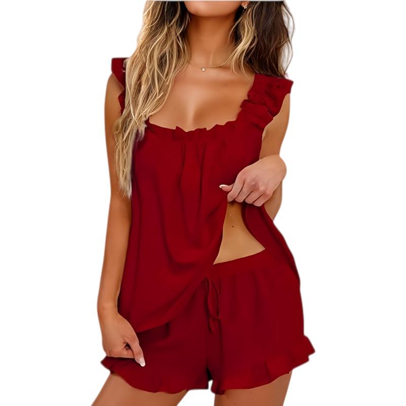 European & American 2026 Summer Women's Ruffle Vest & Shorts Two-Piece Set