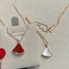 White Fritillary Small Skirt Fan Necklace Women's K Rose Gold Red Agate Light Luxury Full Diamond Fan Pendant Clavicle Chain
