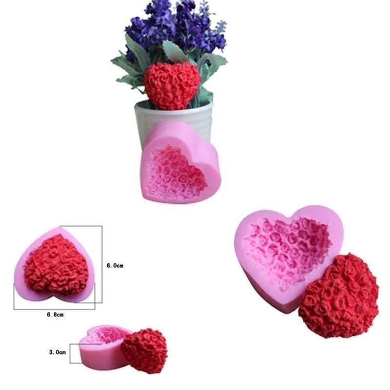 Pink 3D Love Roses Heart-shaped Silicone Mold Fondant Cake Mold Baking Die