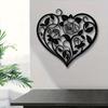 Iron Heart Wall Art, Black Metal Floral Design for Garden Balcony, Romantic Farmhouse Hanging Decor, Durable 2D Indoor Outdoor Ornament