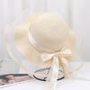 high quality1pc outdoor beach hat, large eaves bow ribbon beach hat for ladies, round-topped straw hat, bow sun hat