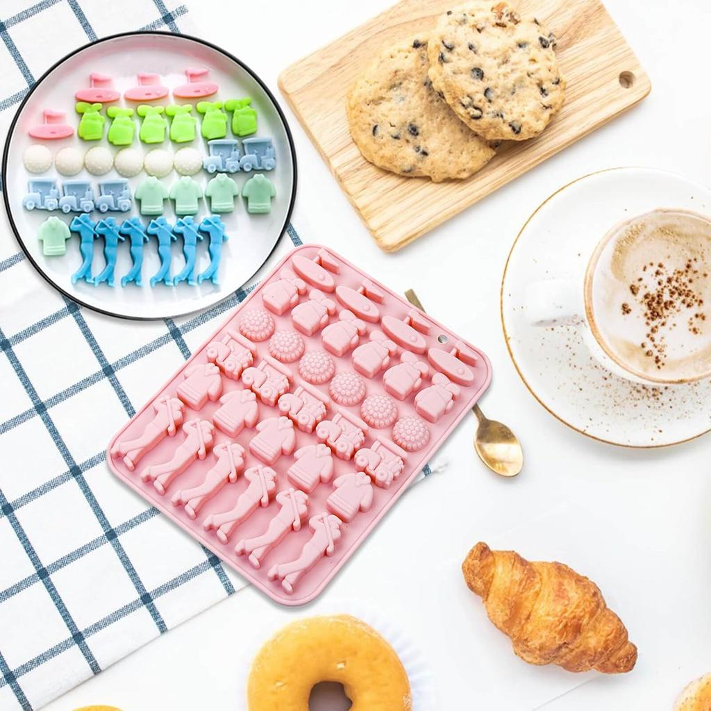 2 Pack Golf Ball Chocolate Molds 32 Cavities Golf Ball Sports Silicone Ice Cube Molds Golf Bags Shirts Golfer Shapes Mould for Chocolate Candy