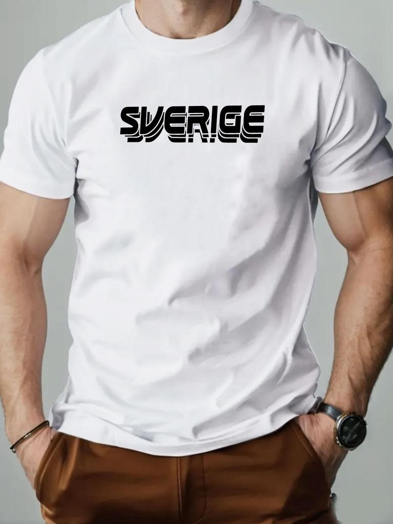 T-Shirt Herren 100% Baumwolle Englischer Buchstabe Sverige Print Rundhalsausschnitt Atmungsaktiv Übergroßes T-Shirt Lässige Mode Hochwertige Kleidung