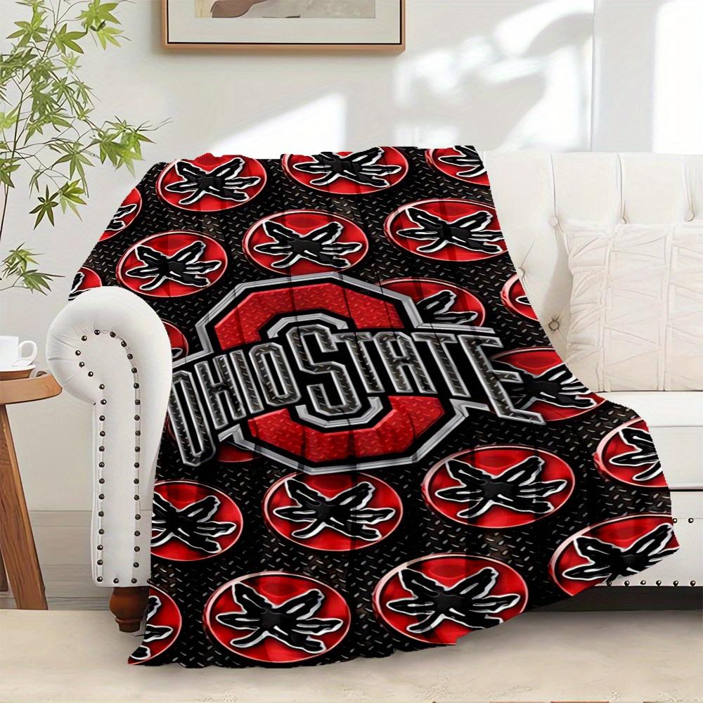 1pc Ohio State,Buckeyes,FootballTheme Digital Printed Flannel Blanket, Super Soft Plush Fleece Bed Cover, Multi-Function Four Seasons Hypoal