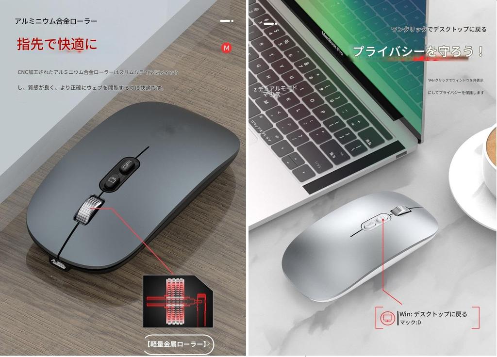 [2025 Ultra-Thin Model, Ultra-Quiet, with Desktop Buttons] Wireless Alloy Wheel Mouse, 2.4GHz Bluetooth, Dual-Use, Slim Gaming Mouse, Rechargeable