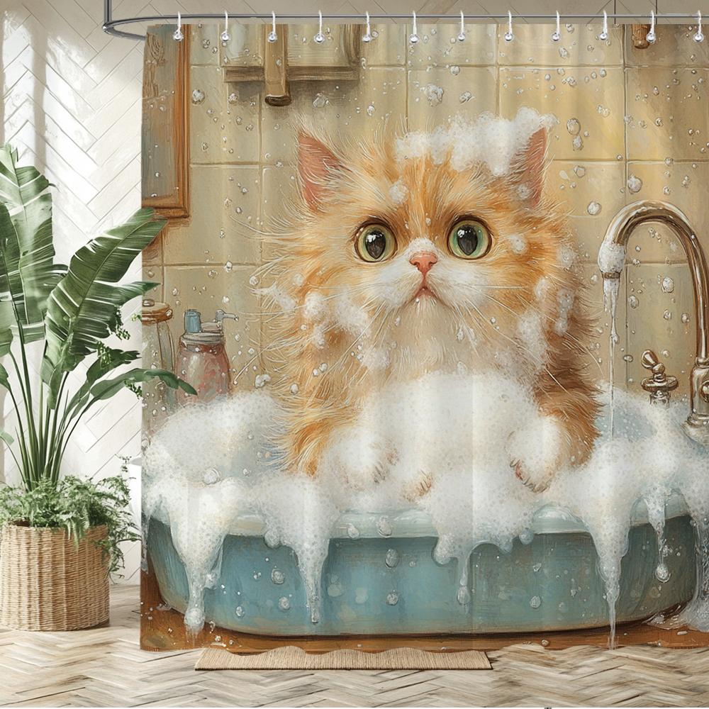 Uroczy wzór kota i psa do kąpieli Zasłona prysznicowa Zasłona kąpielowa Kreskówkowy nadruk zwierząt Zasłony łazienkowe do dekoracji domu zasłona