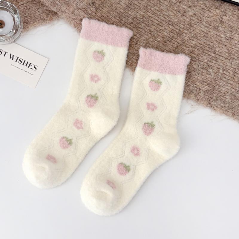 Autumn and winter thickened thermal socks Australian velvet medium tube women's socks pink velvet stacking socks mink velvet floor sleeping socks
