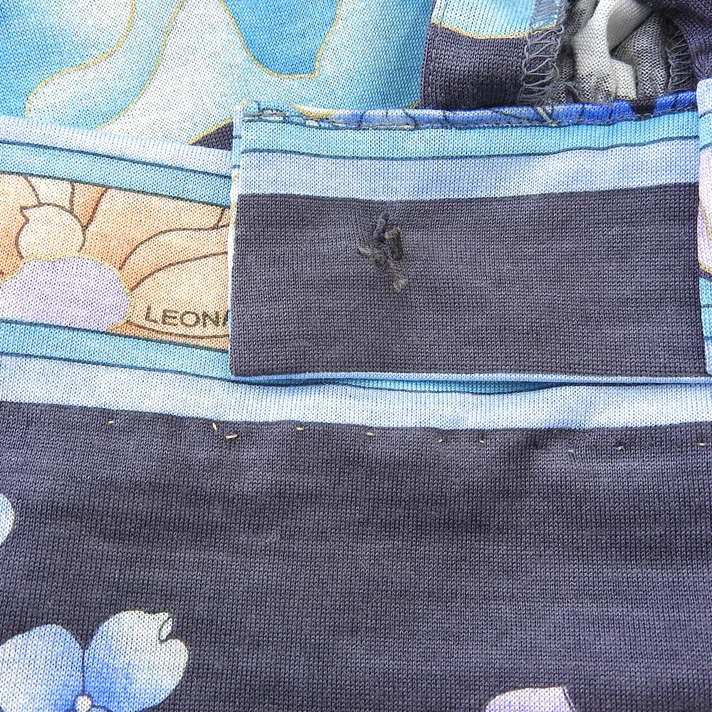 LEONARD Women's Floral Print Belted Dress, Black and Blue, Size L, 0380105 Dress L Black / blueUsed