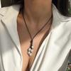 Ethnic Style Simple Wax Thread Fringed Necklace, Retro Imitation Pearl Long Pendant Necklace for Women