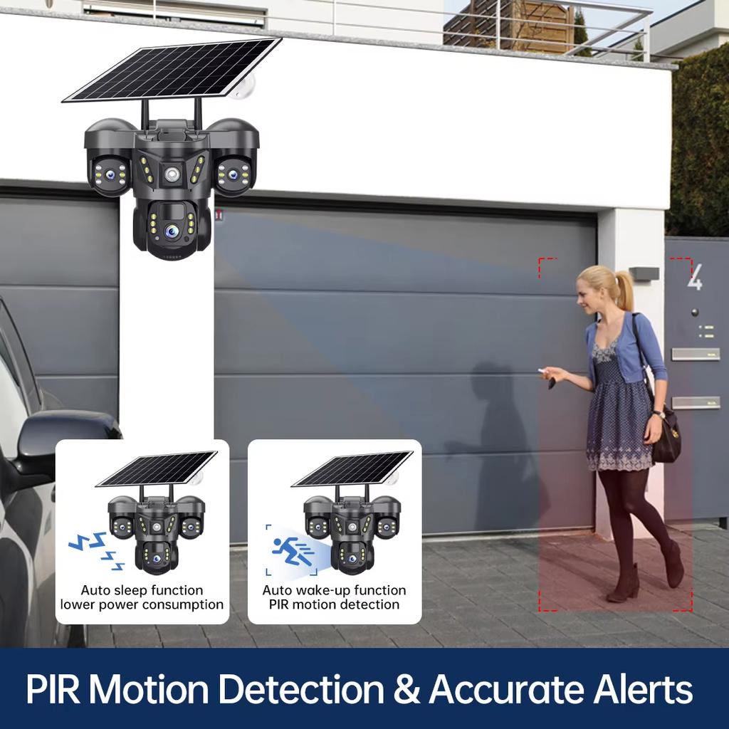 15MP Drei-Objektiv 4G Kamera Solarenergie Außen Wasserdicht PIR Humanoide Erkennung Sicherheits-Videoüberwachung V380 Akkuüberwachung
