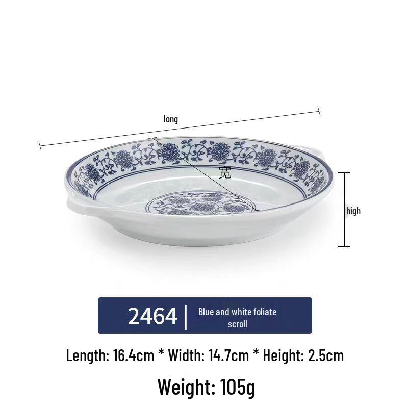 Modrobílý hluboký talíř z melaminu ve stylu porcelánu pro ryby, polévky a komerční použití