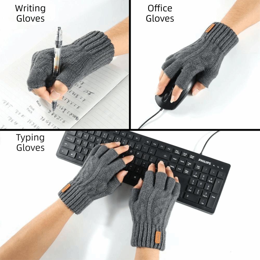 Fleece Lined Half Coverage Gloves Knit Half Finger Gloves Warm Knitted Fingerless Gloves  Winter