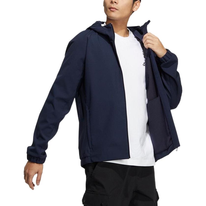 Adidas Solid Color Sports Casual Hooded Jacket Men Jacket Blue HP1415