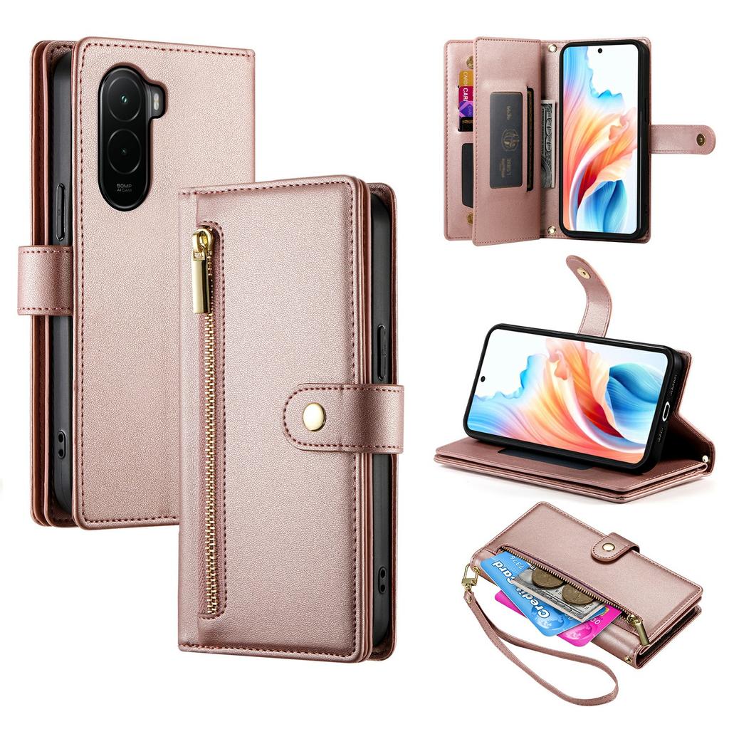 For Xiaomi Poco M7 4G (EU) (171mm) Case Zipper Pocket Wallet Leather Phone Cover with Straps