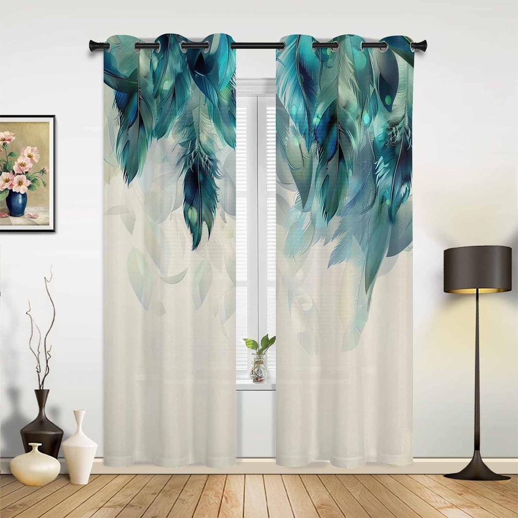 Purple Feather Watercolor Curtains Bedroom Living Room Drapes Kitchen Children Window Curtain Home Decor Modern Made Of Polyester Washable Area Ready