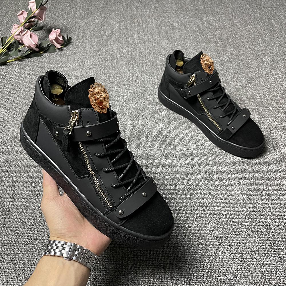 

Дизайнерский бренд моды взрыв высокие кроссовки мужские кожаные металлические пряжки украшение тренд все сочетается повседневная обувь 4 37 чёрный