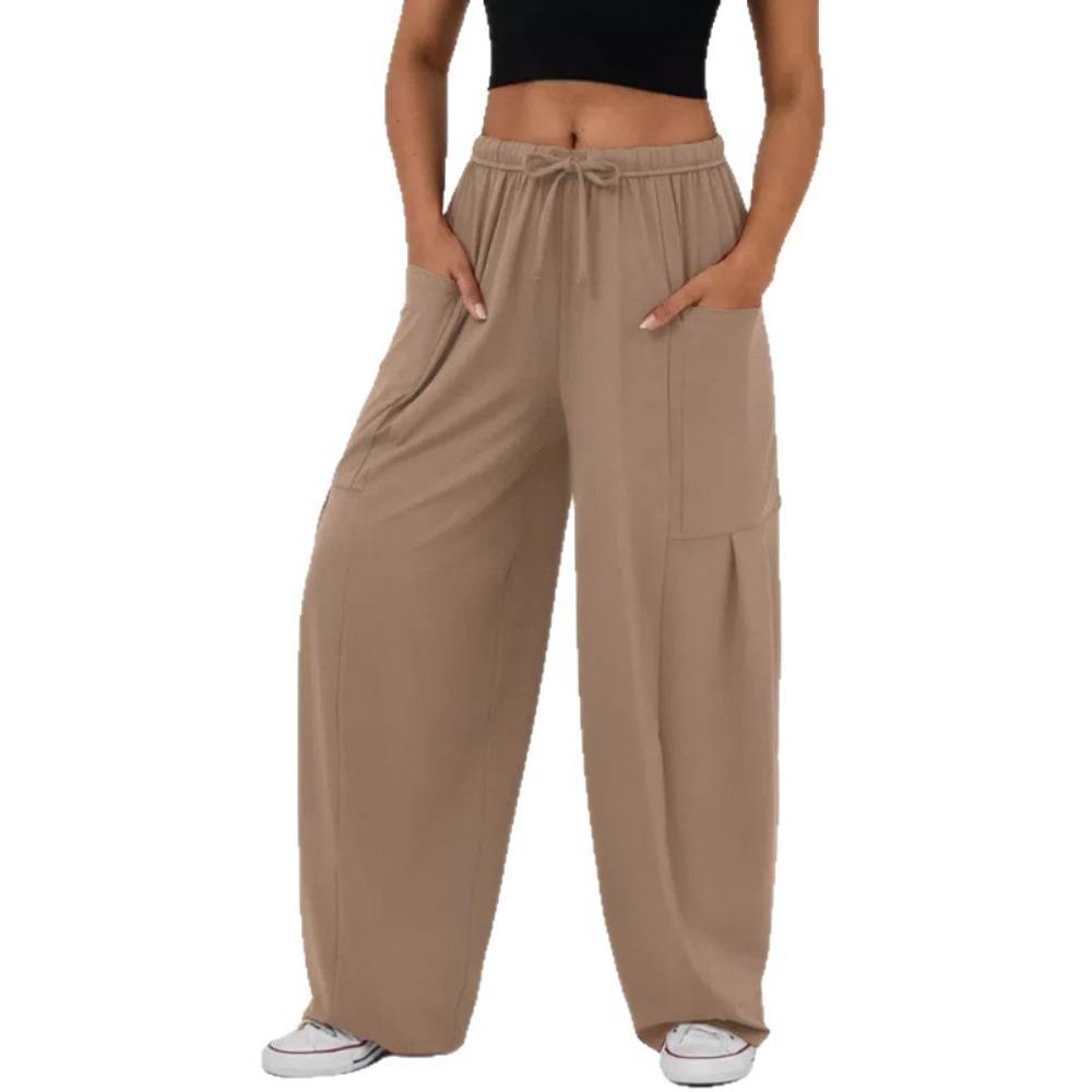 Stretched-waist Pleated Wide-leg Pants, Pocket High-waisted Pants, Casual Loose Long Pants for Women