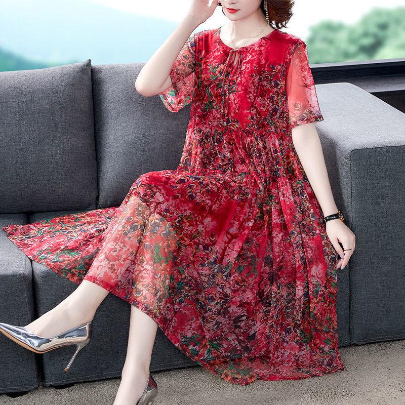 Women Printed Dress Summer Plus Size Floral Dress Loose A-line Dress