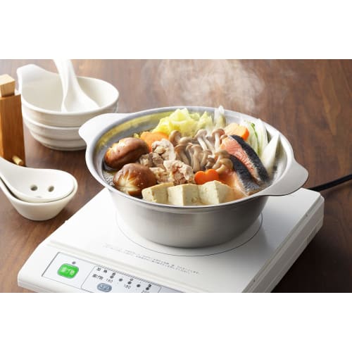 Yoshikawa 18cm Stainless Steel Two-Handled Pot, Gas and Induction Compatible, Ideal for Bowls and Ramen, Made in Japan, Deep, with Graduations, Serves