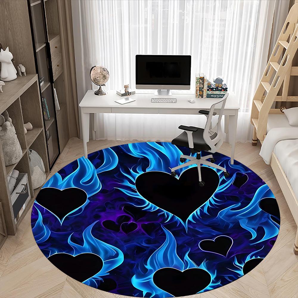1pc Flame Hearts Office Round Area Rug, Indoor Mat Suitable ForOffice, Under Office Chairs Bedroom Living Room Home Decor T149