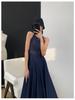 Washed Denim Waist-Defining Big Swing Long Sundress