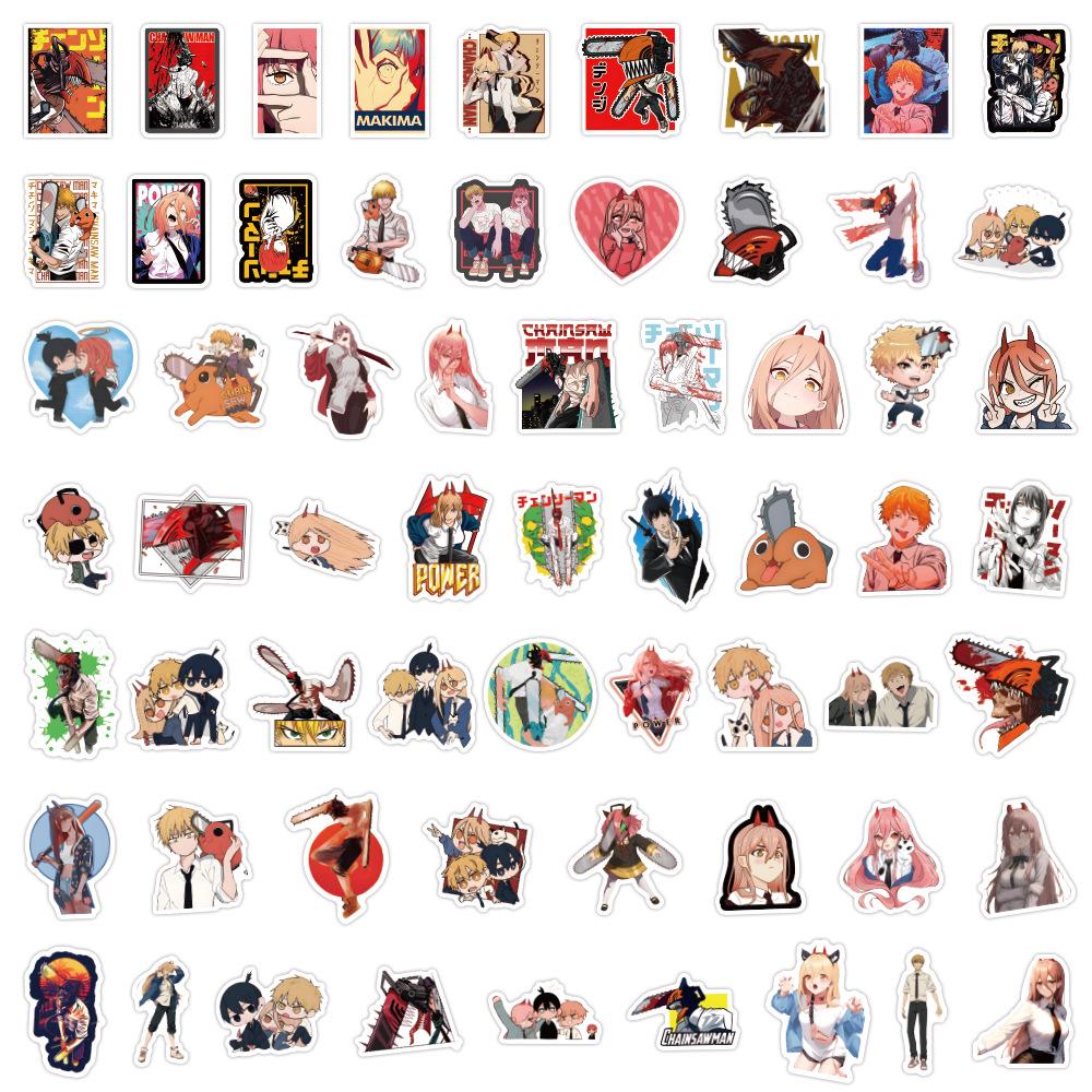 60 Waterproof Chainsaw Man Cartoon Stickers for Decoration - Perfect for Stationery, Water Bottles, Laptops