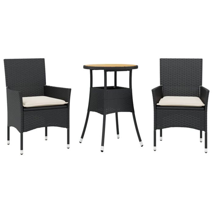VidaXL Ensemble à manger de jardin et coussins 3 pcs noir rotin acacia 3278727