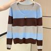 Autumn and winter lazy style thin striped long-sleeved sweater knitted sweater top