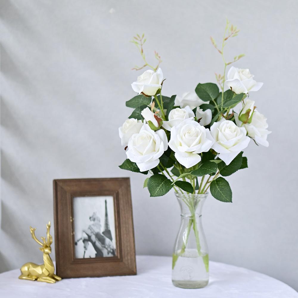 Simulation Flower Rose Bouquet 7 Heads Flannel Rose Wedding Flower Arrangement Table Hand Bouquet Home Decoration Photography Props