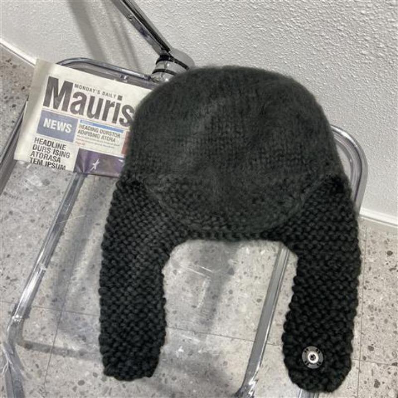 Handmade Crochet Wool Hat for Women Korean Style Ear Protection Scarf Integrated Retro Knitted Head Hat Winter Warm Flying Hat