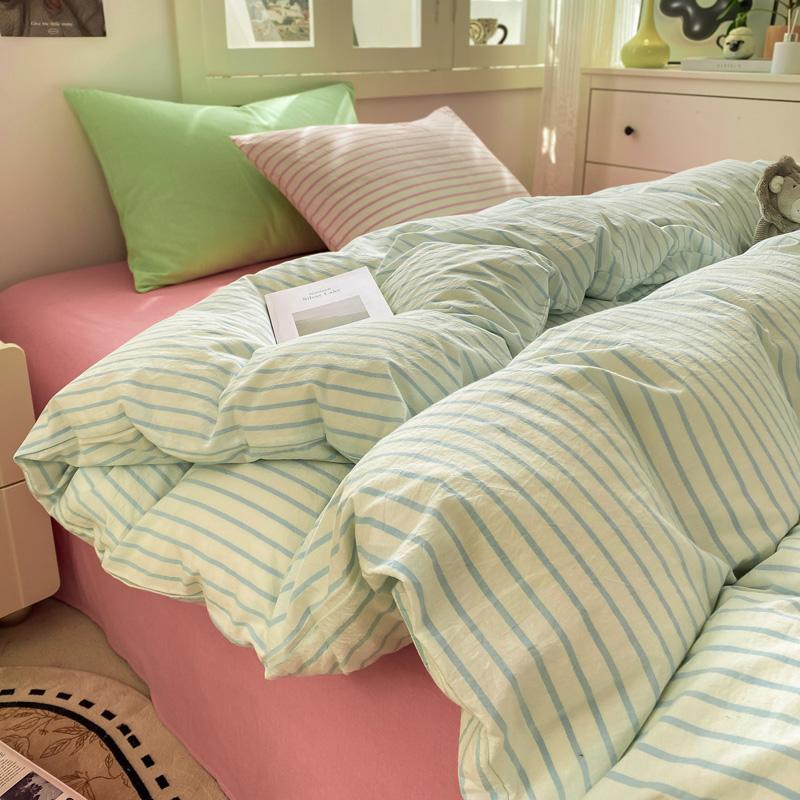 Striped Bedding Set Ins Korean Duvet Cover Set Flat Sheets Set With 2 Pillowcases Single Twin Full Queen Size Bed Linen Set