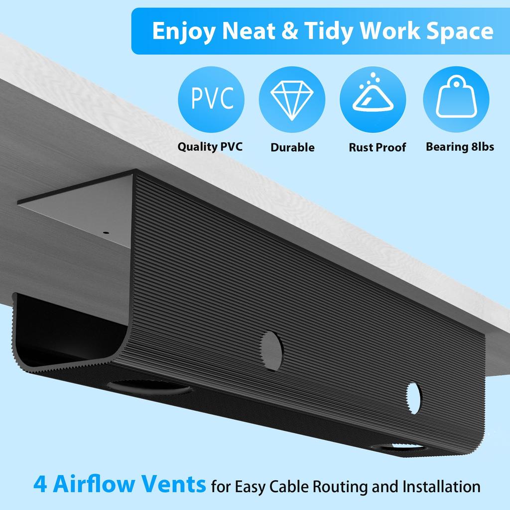 ZhiYo Juego de 2 Cables de Gran Capacidad para Gestión de Cables Longitud PCV Toma de Corriente Para Oficina Cableado Oculto para Hogar Caja Negra, Bandejas, Almacenamiento Bajo Escritorio,