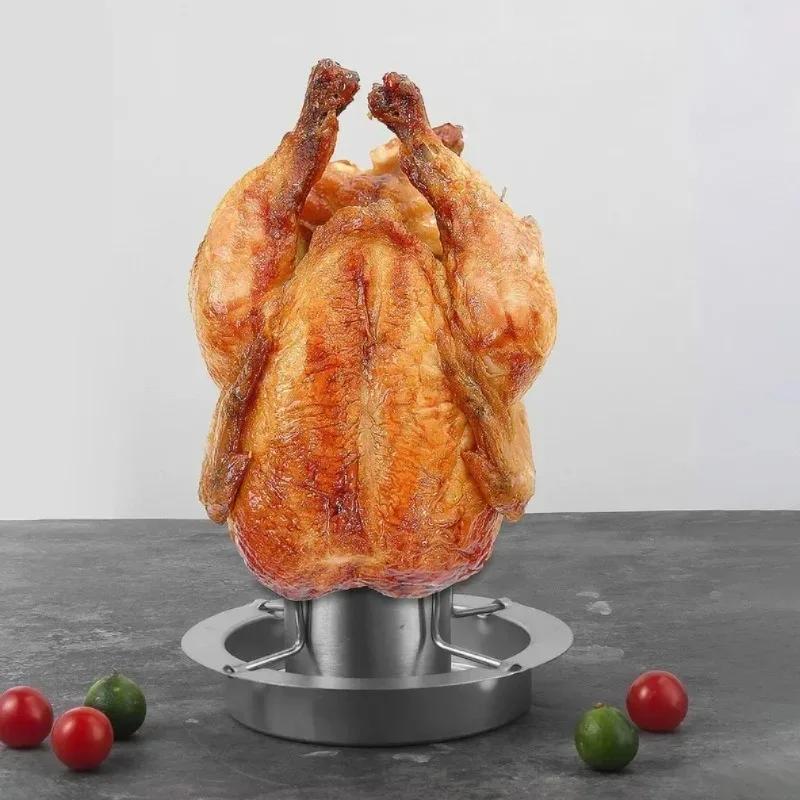Stainlness Steel Roasting Grill Stand Removable Outdoor BBQ Tool Chicken Roaster Rack Non-stick Grilled Chicken Plate Party LIJI