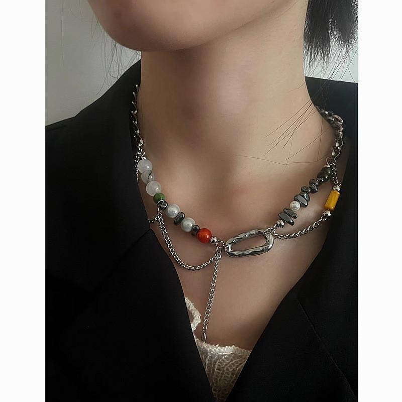 Geometric Pearl Drop Necklace With Stainless Steel Chain For Women And Men