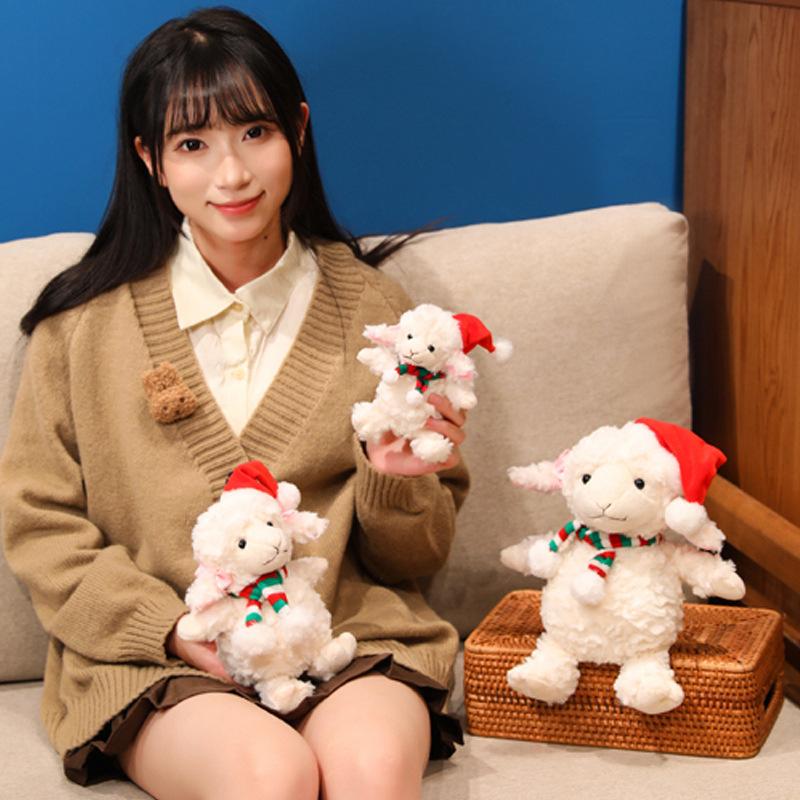 Cute Christmas Sheep Doll Plush Toy Lifelike Plush Plush Stuffed White Sheep Doll Children Soothing Doll Christmas Gift