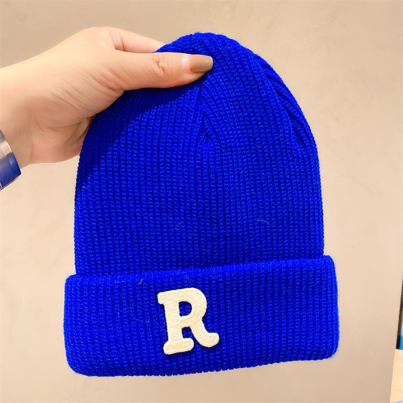 New autumn and winter R knitted wool hat casual versatile men's and women's thermal hats niche street trendy brand