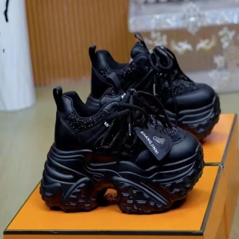 7CM Women Casual Platform Sneakers High Heels New Spring Sports Vulcanized Shoes Bling Trainers Chunky Sneakers Zapatos Mujer