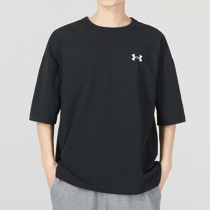 Under Armour Solid Color Casual Sports Round Neck Short Sleeve T-Shirt Men Tops Black 1376560-001
