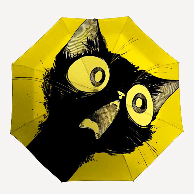 

1pc Black Cat Automatic Opening/closing Umbrella with Auto Open/Close, Windproof, Foldable Sunshade yy250811128