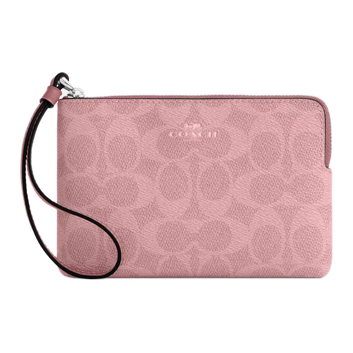 

Coach Corner Zip 16 Monogram Print Silver Hardware Coated Canvas Clutch Small Pink Women clutch CAQ75-SVDP Basic Set (Bag+Dust Bag)