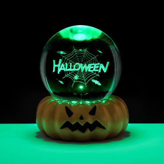 Halloween Crystal Ball Night Light for Kids 3D Pumpkin Crystal Ball LED Night Light with Resin Base Halloween Pumpkin Globes Lamp for Indoor