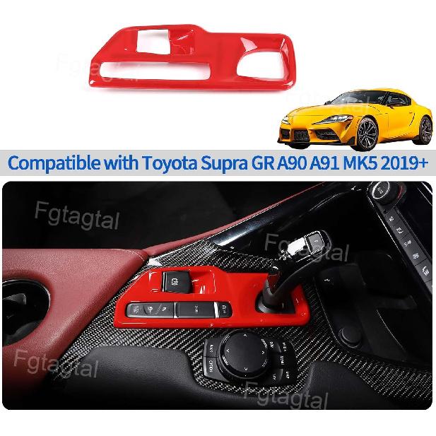 Kompatibilní s Toyota Supra GR A90 A91 MK5 2019-2026 Kryt ozdobného panelu řadicí páky, Kryt rámu panelu chránícího před poškrábáním konzoly řadicí páky (Červené)