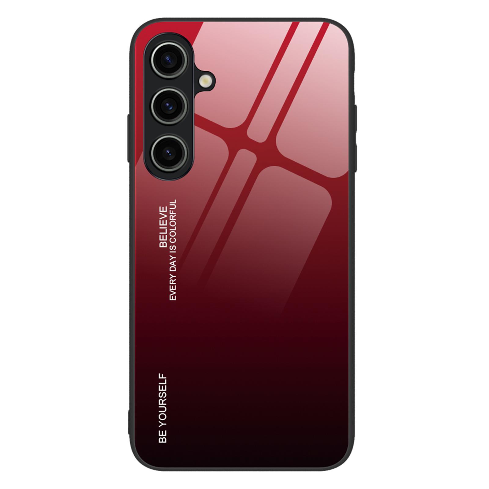 

For Samsung Galaxy A05s 4G Protective Case Gradient Color Tempered Glass PC TPU Phone Cover Red/Black