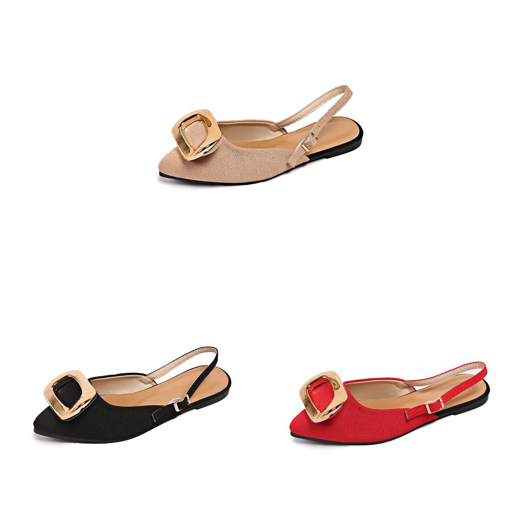 Women Open Toe Summer Flat Sandals With Buckle And Rubber Sole For Casual Wear
