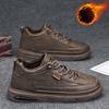 Fashion Men's Flat Shoes Running Sports Shoes with Thick Velvet and Warm Leather Shoes Fashionable and Versatile Casual Hiking Sports