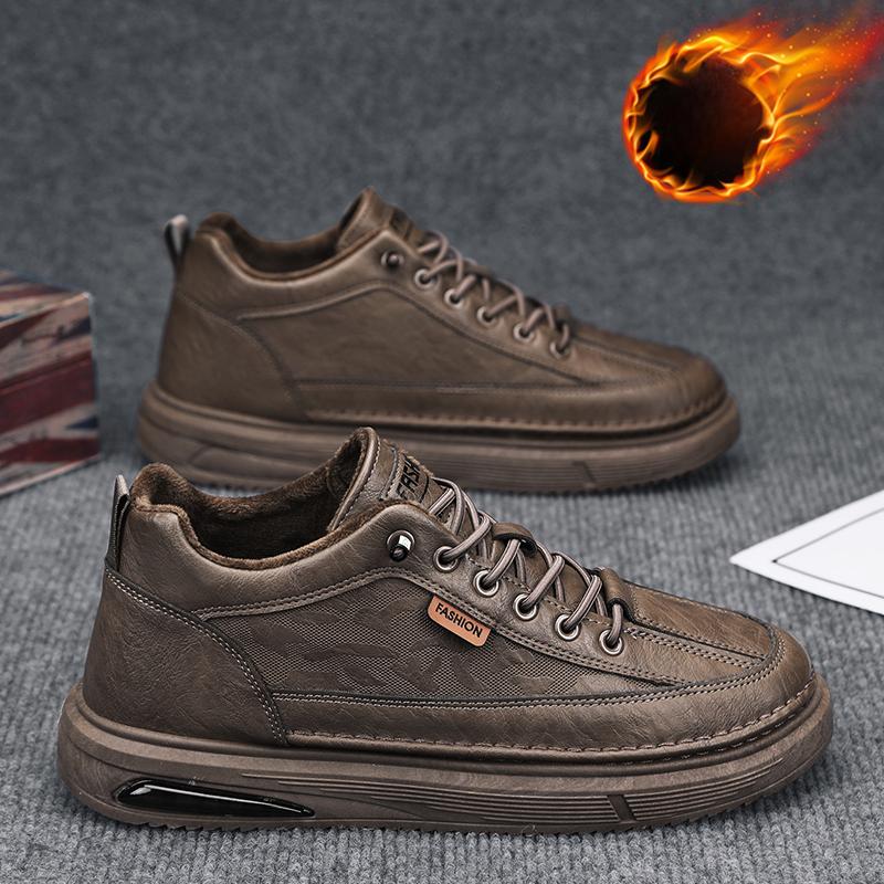 

Men s Flat Shoes Running Sports Shoes with Thick Velvet and Warm Leather Shoes Fashionable and Versatile Casual Hiking Sports 39 коричневый